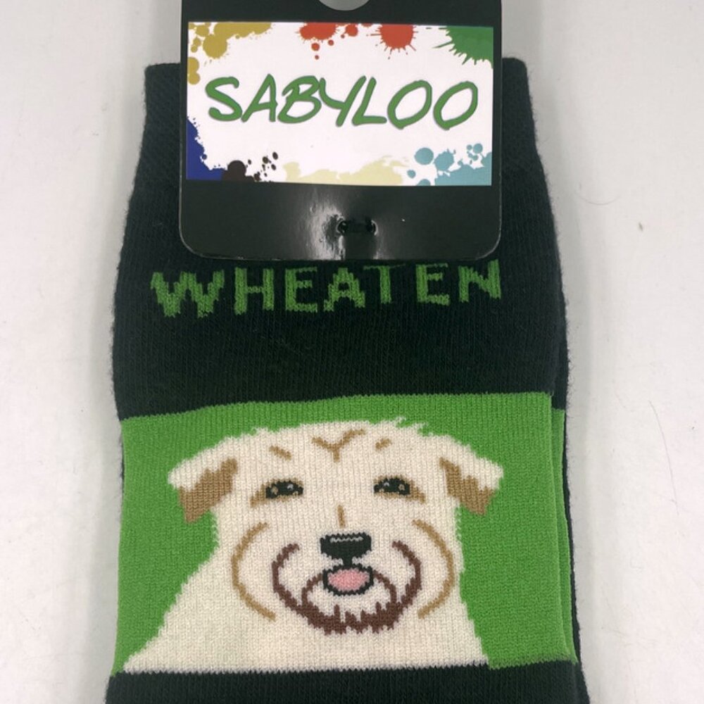 Sabyloo Wheaten Crew Socks Unisex Navy Blue Size 10-13 Dog Paw Prints Gift